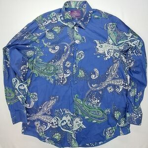 Hawes & Curtis Mayfair Slim Fit Dress Shirt XXL Blue  Paisley Men’s Long Sleeve